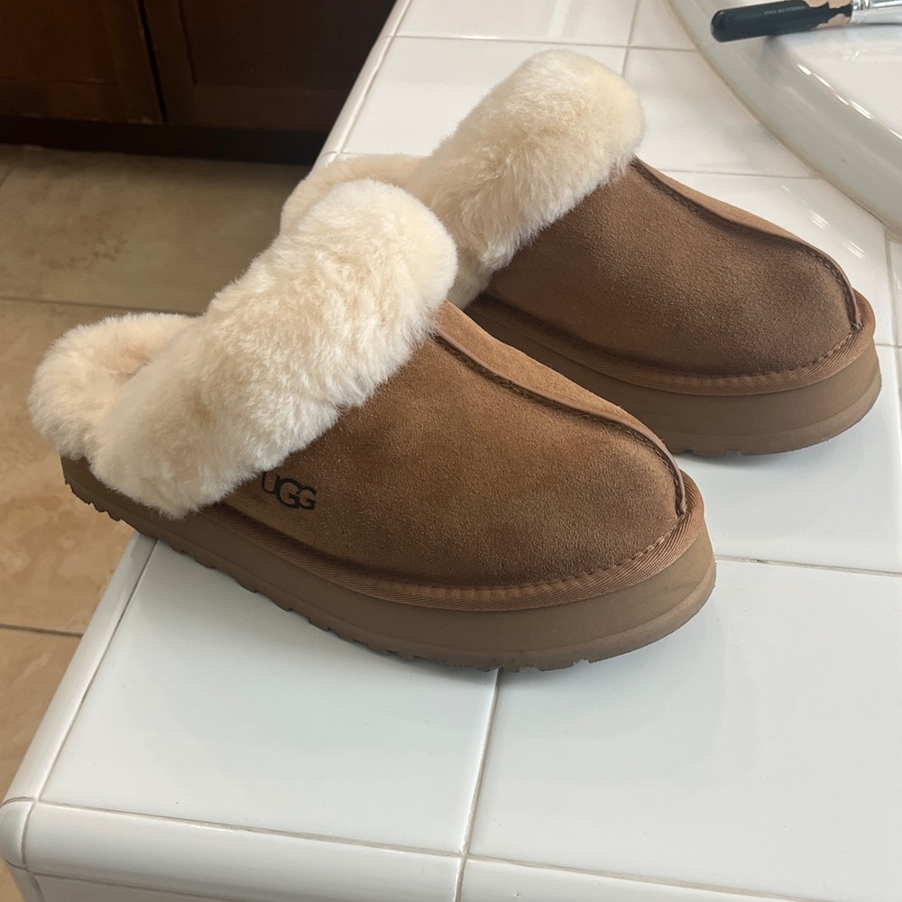 UGG Chestnut Suede Shearling Clogs